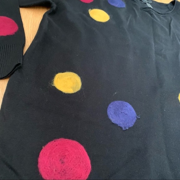 BLACK POLKA DOTS EMBROIDERED SWEATER WOMEN SIZE L - Picture 2 of 13